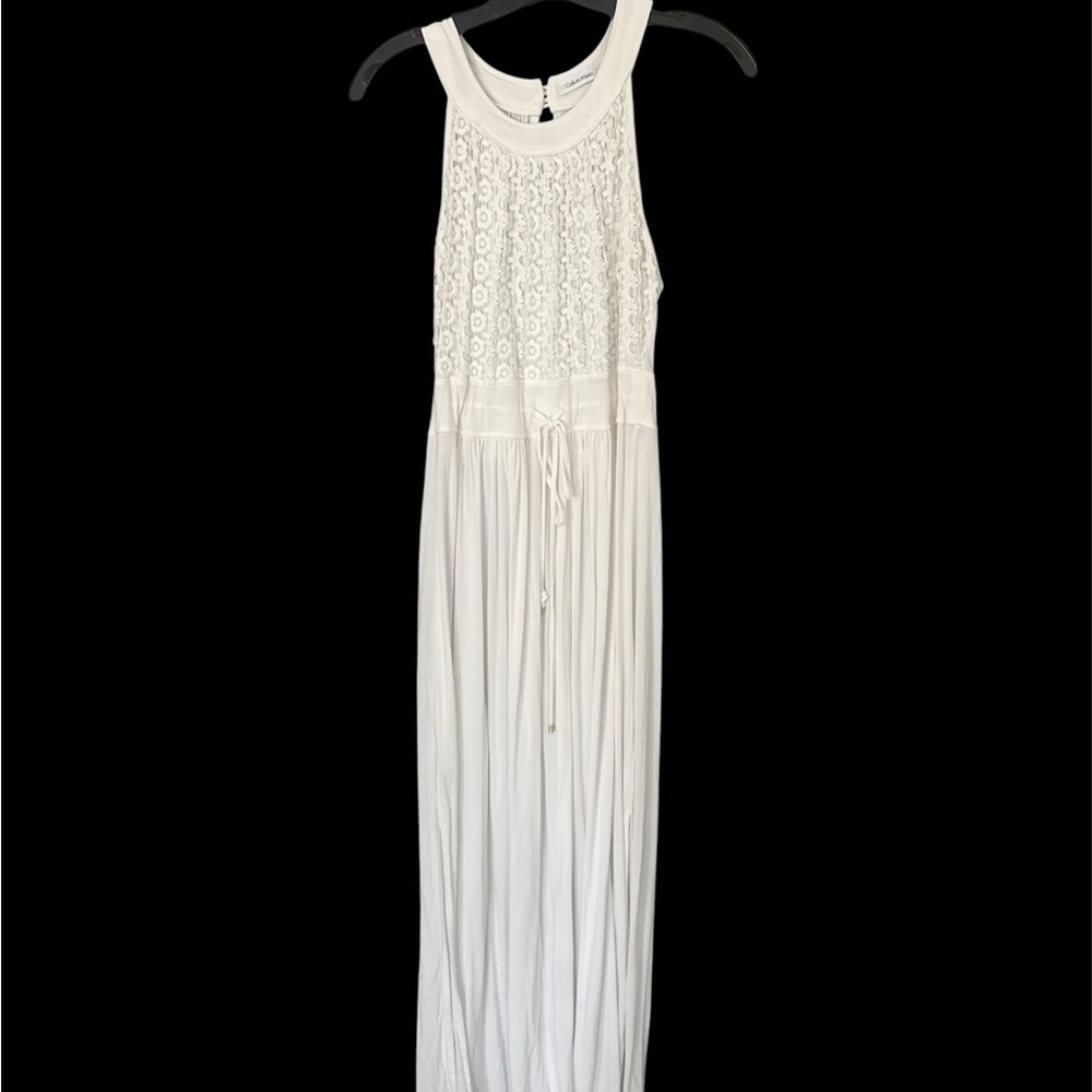 Calvin Klein White Crochet-Top Maxi Dress